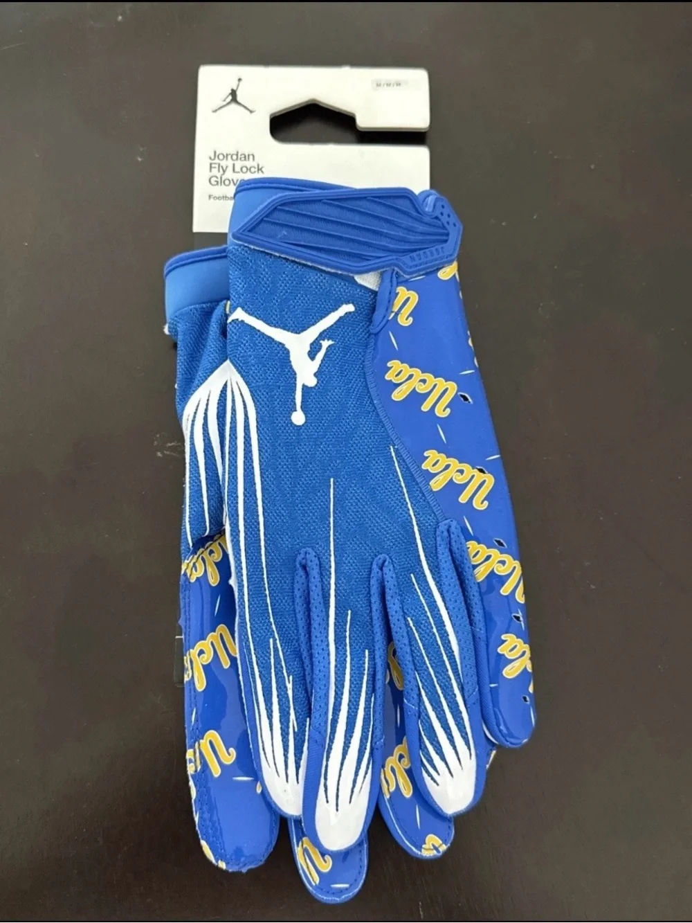 Nike Jordan UCLA Bruins Team Issued Fly Lock PE Football Gloves Blue Size M
